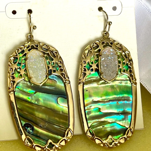 NWOT Rare & Retired Kendra Scott Deva Earrings Abalone Iridescent Drusy Yellow G - Picture 10 of 17